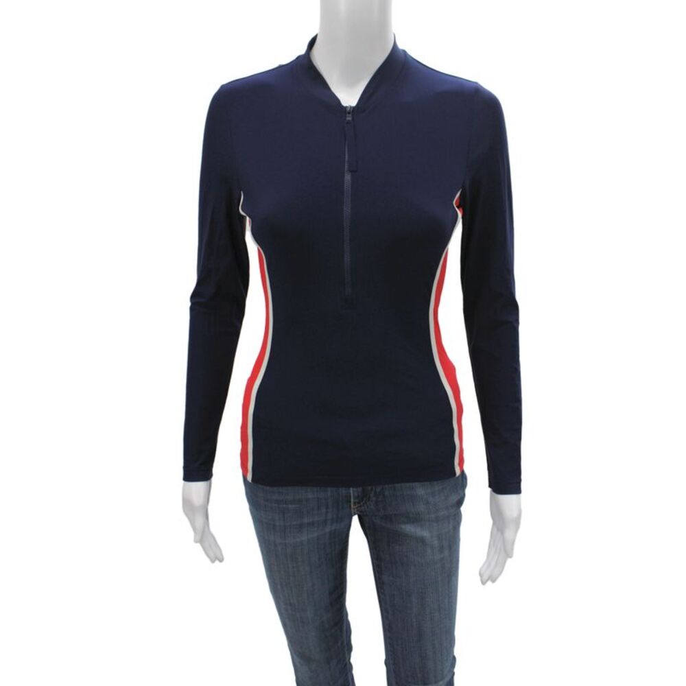 Tory Sport Women Pullover Mock Neck Colorblock Nylon Zip Long Sleeve Size S